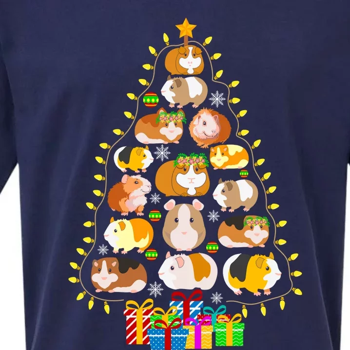 Guinea Pig Christmas Tree Funny Guinea Pig Christmas Lights Guinea Pig Christmas Sueded Cloud Jersey T-Shirt