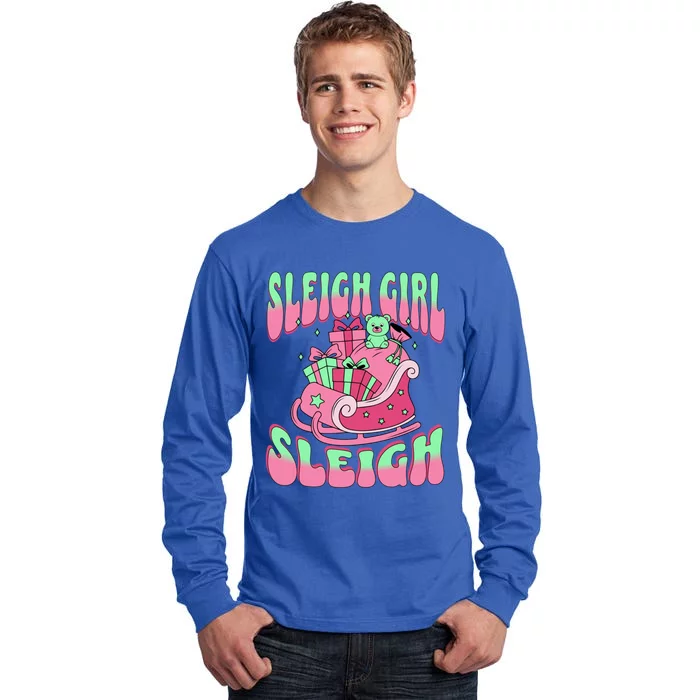 Groovy Pink Christmas Sleigh Sleigh Funny S Xmas Gift Tall Long Sleeve T-Shirt