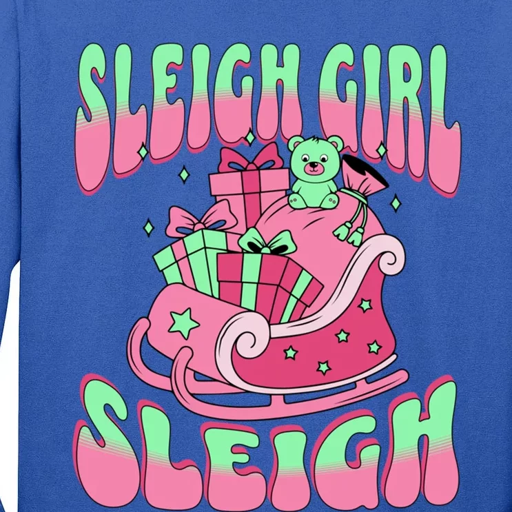 Groovy Pink Christmas Sleigh Sleigh Funny S Xmas Gift Tall Long Sleeve T-Shirt