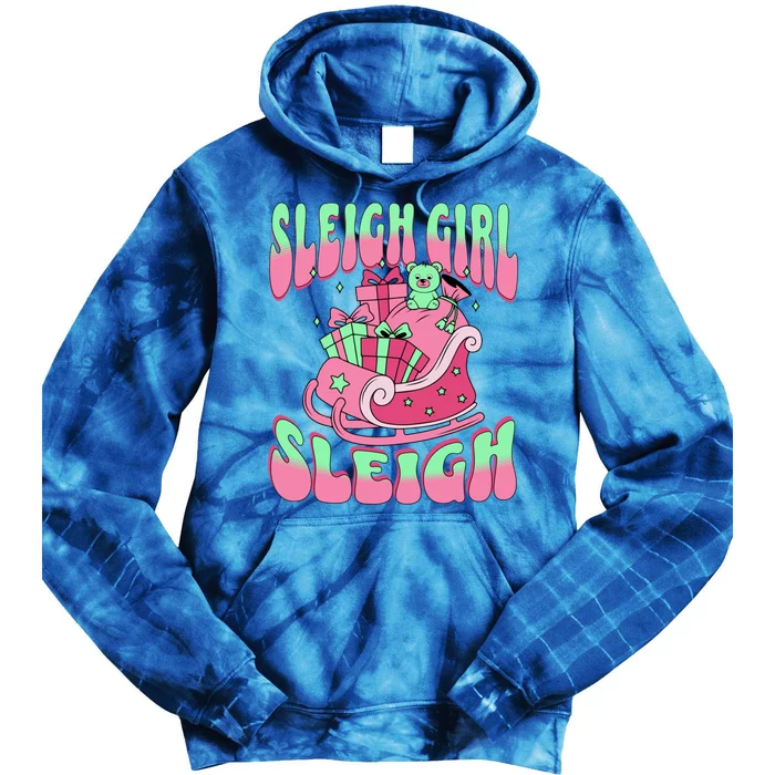 Groovy Pink Christmas Sleigh Sleigh Funny S Xmas Gift Tie Dye Hoodie