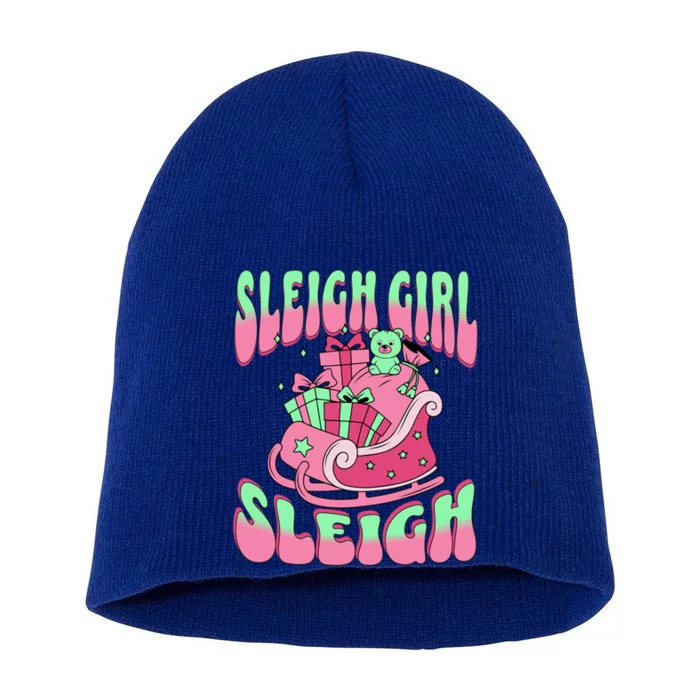 Groovy Pink Christmas Sleigh Sleigh Funny S Xmas Gift Short Acrylic Beanie