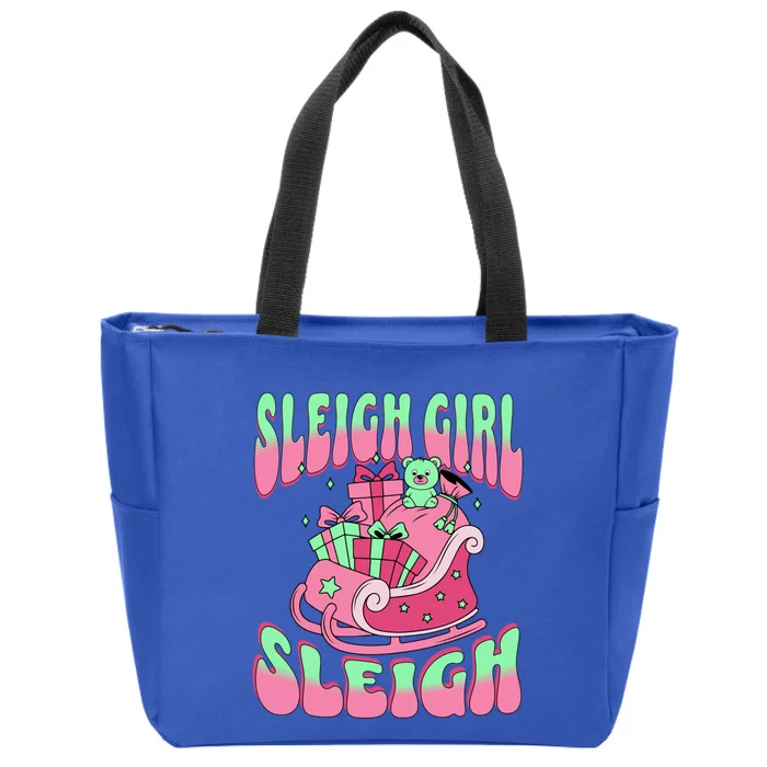 Groovy Pink Christmas Sleigh Sleigh Funny S Xmas Gift Zip Tote Bag