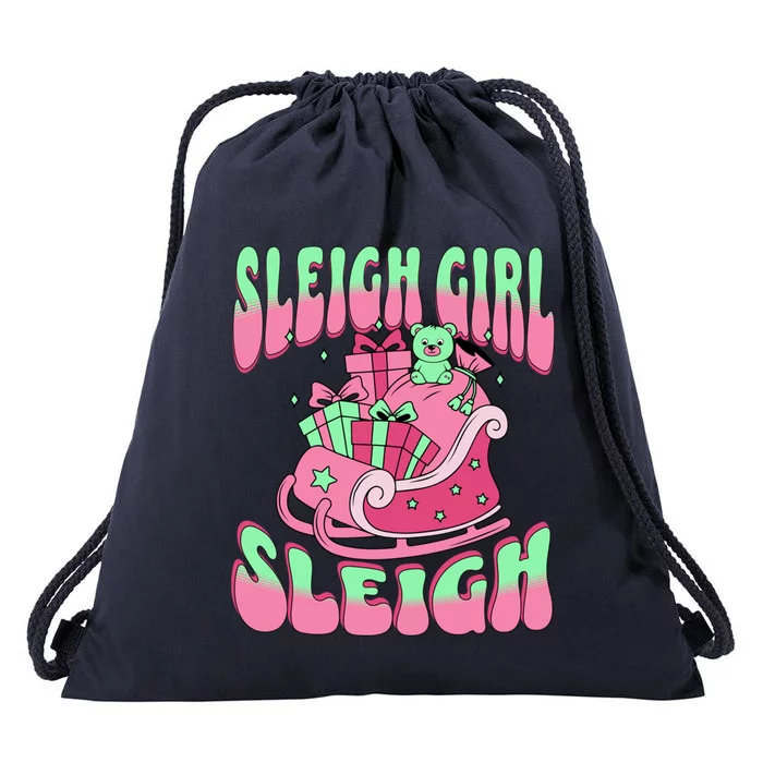 Groovy Pink Christmas Sleigh Sleigh Funny S Xmas Gift Drawstring Bag