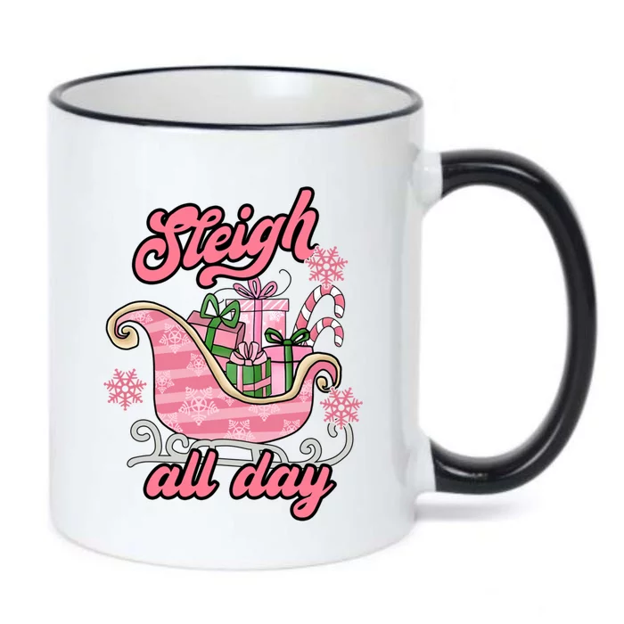 Groovy Pink Christmas Sleigh Tees Sleigh Xmas All Day Gift Black Color Changing Mug