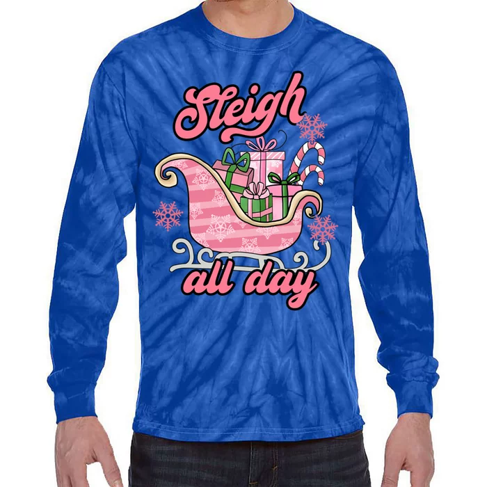 Groovy Pink Christmas Sleigh Tees Sleigh Xmas All Day Gift Tie-Dye Long Sleeve Shirt