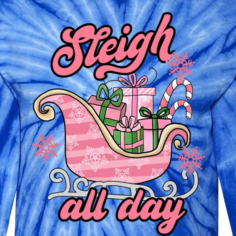 Groovy Pink Christmas Sleigh Tees Sleigh Xmas All Day Gift Tie-Dye Long Sleeve Shirt