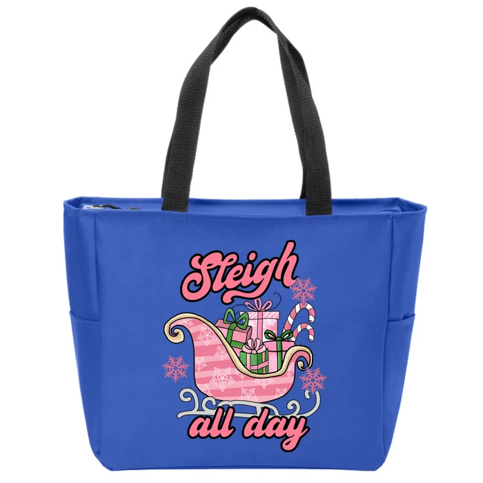 Groovy Pink Christmas Sleigh Tees Sleigh Xmas All Day Gift Zip Tote Bag