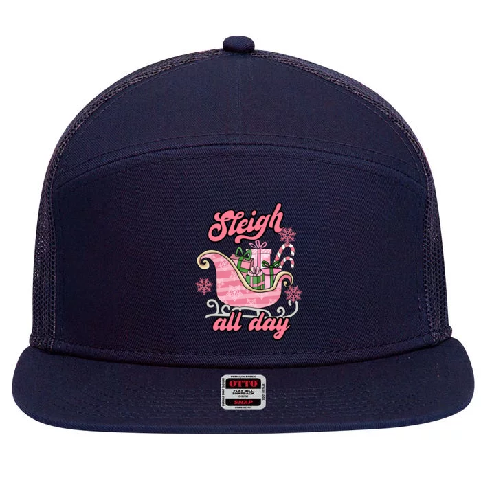 Groovy Pink Christmas Sleigh Tees Sleigh Xmas All Day Gift 7 Panel Mesh Trucker Snapback Hat