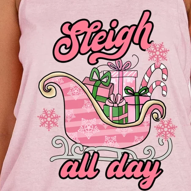 Groovy Pink Christmas Sleigh Tees Sleigh Xmas All Day Gift Women's Knotted Racerback Tank