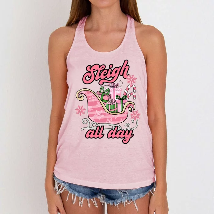 Groovy Pink Christmas Sleigh Tees Sleigh Xmas All Day Gift Women's Knotted Racerback Tank