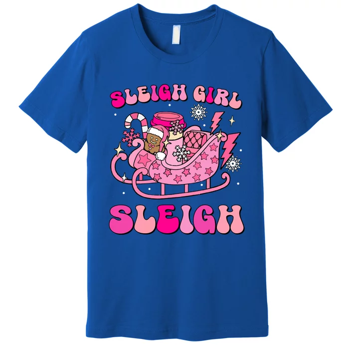 Groovy Pink Christmas Coffee Sleigh Sleigh Xmas Holiday Cool Gift Premium T-Shirt