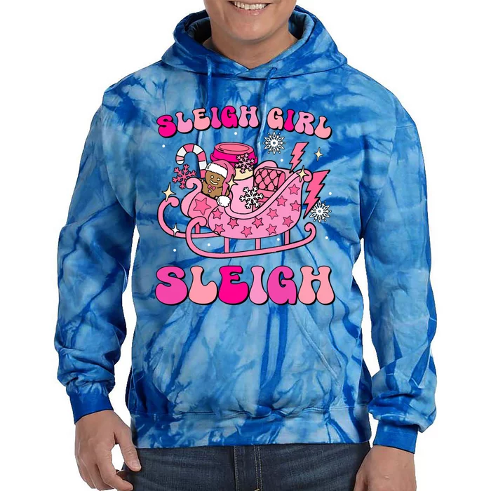 Groovy Pink Christmas Coffee Sleigh Sleigh Xmas Holiday Cool Gift Tie Dye Hoodie