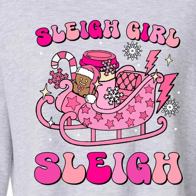 Groovy Pink Christmas Coffee Sleigh Sleigh Xmas Holiday Cool Gift Cropped Pullover Crew