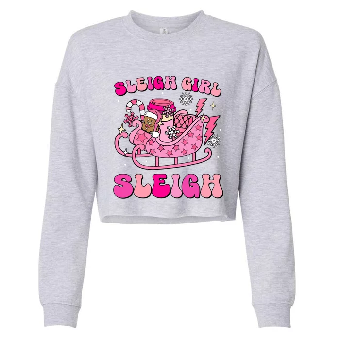 Groovy Pink Christmas Coffee Sleigh Sleigh Xmas Holiday Cool Gift Cropped Pullover Crew