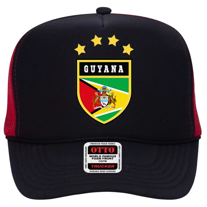 Guyana Pocket Coat Of Arms National Pride Flag High Crown Mesh Trucker Hat