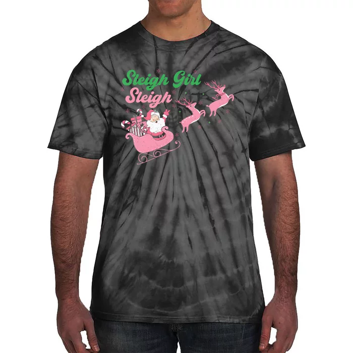 Groovy Pink Christmas Coffee Sleigh Girl Sleigh Xmas Holiday Tie-Dye T-Shirt