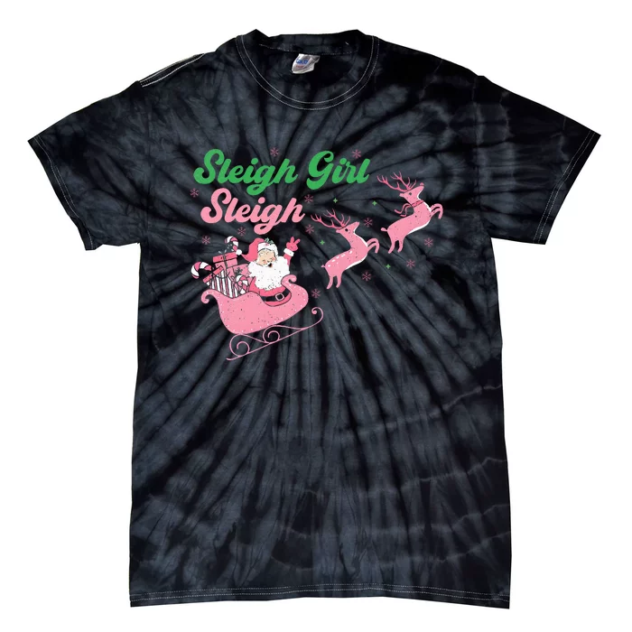 Groovy Pink Christmas Coffee Sleigh Girl Sleigh Xmas Holiday Tie-Dye T-Shirt