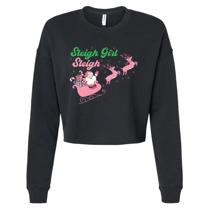 Groovy Pink Christmas Coffee Sleigh Girl Sleigh Xmas Holiday Cropped Pullover Crew