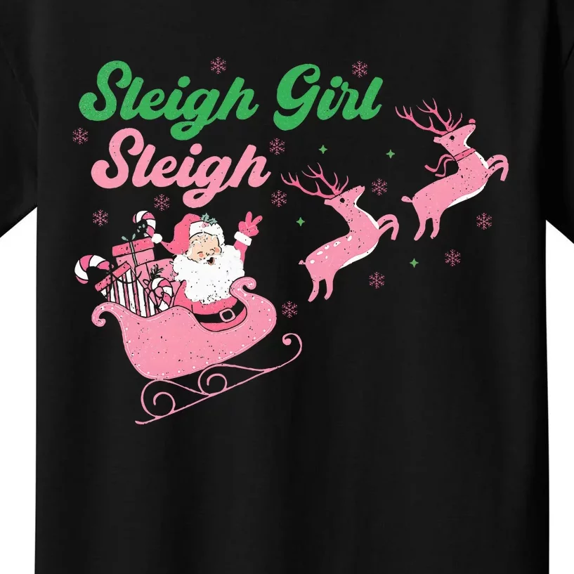 Groovy Pink Christmas Coffee Sleigh Girl Sleigh Xmas Holiday Kids T-Shirt