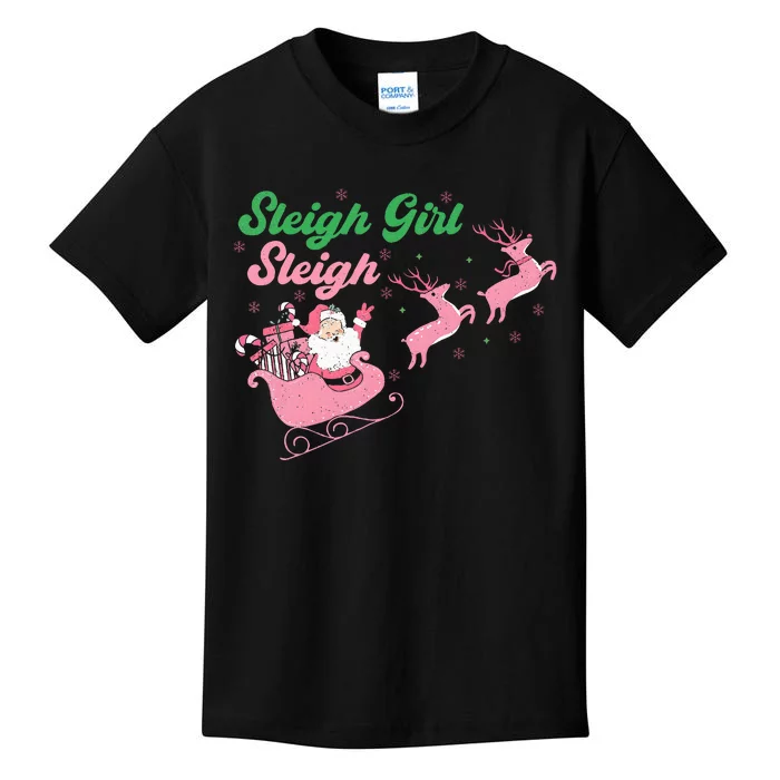 Groovy Pink Christmas Coffee Sleigh Girl Sleigh Xmas Holiday Kids T-Shirt