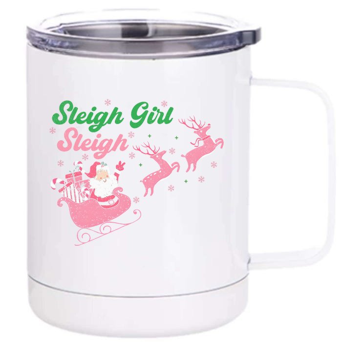 Groovy Pink Christmas Coffee Sleigh Girl Sleigh Xmas Holiday Front & Back 12oz Stainless Steel Tumbler Cup