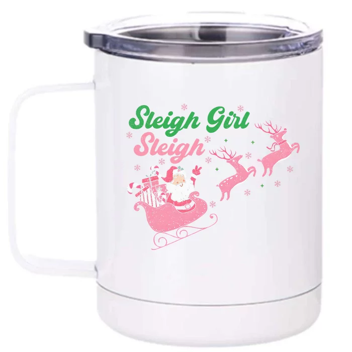 Groovy Pink Christmas Coffee Sleigh Girl Sleigh Xmas Holiday Front & Back 12oz Stainless Steel Tumbler Cup