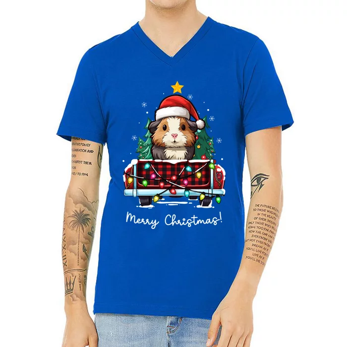 Guinea Pig Christmas Truck Plaid Funny Xmas Tree Gift V-Neck T-Shirt