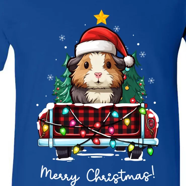 Guinea Pig Christmas Truck Plaid Funny Xmas Tree Gift V-Neck T-Shirt