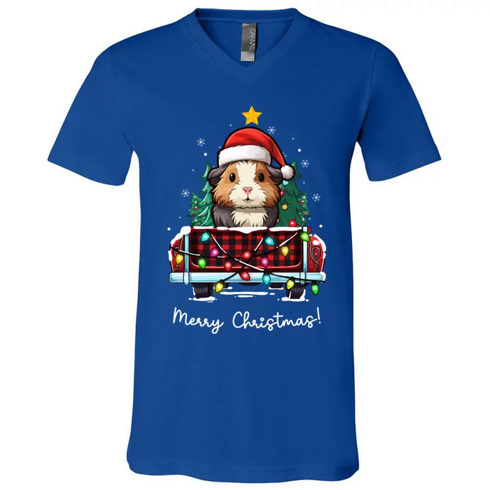 Guinea Pig Christmas Truck Plaid Funny Xmas Tree Gift V-Neck T-Shirt