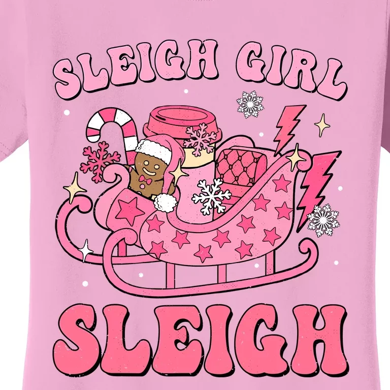 Groovy Pink Christmas Coffee Sleigh Girl Sleigh Xmas Holiday Women's T-Shirt