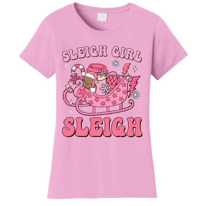 Groovy Pink Christmas Coffee Sleigh Girl Sleigh Xmas Holiday Women's T-Shirt