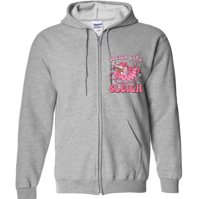 Groovy Pink Christmas Coffee Sleigh Girl Sleigh Xmas Holiday Full Zip Hoodie