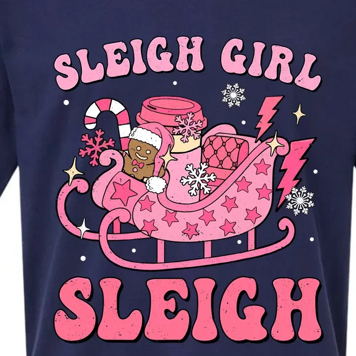 Groovy Pink Christmas Coffee Sleigh Girl Sleigh Xmas Holiday Sueded Cloud Jersey T-Shirt