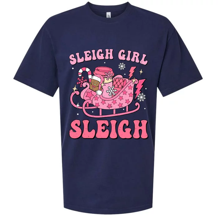 Groovy Pink Christmas Coffee Sleigh Girl Sleigh Xmas Holiday Sueded Cloud Jersey T-Shirt