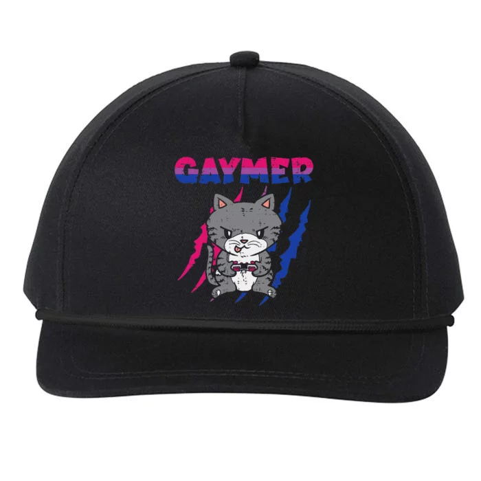 Gaymer Purride Cat Video Game Gamer LGBTQ Bisexual Flag Gay Snapback Five-Panel Rope Hat