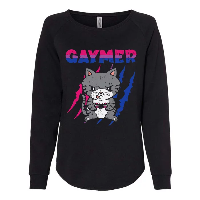 Gaymer Purride Cat Video Game Gamer LGBTQ Bisexual Flag Gay Womens California Wash Sweatshirt