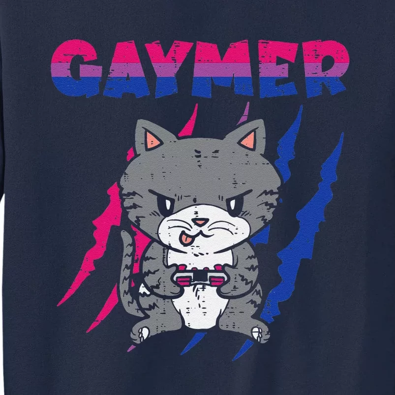 Gaymer Purride Cat Video Game Gamer LGBTQ Bisexual Flag Gay Tall Sweatshirt