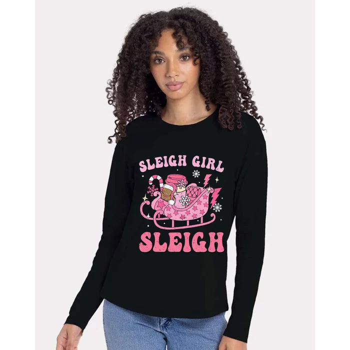 Groovy Pink Christmas Coffee Sleigh Girl Sleigh Xmas Holiday Womens Cotton Relaxed Long Sleeve T-Shirt