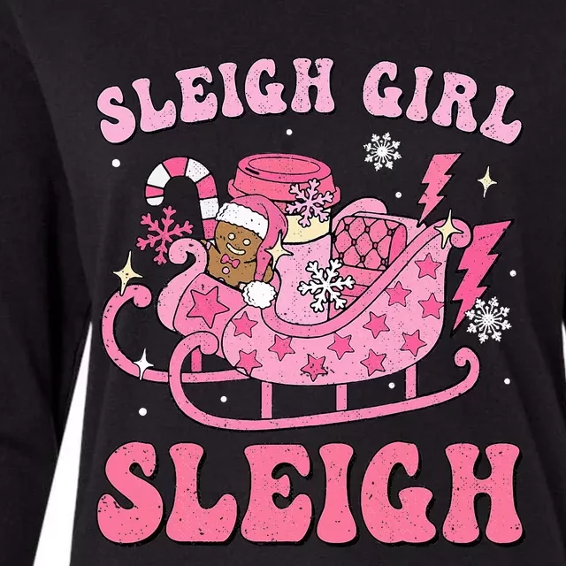 Groovy Pink Christmas Coffee Sleigh Girl Sleigh Xmas Holiday Womens Cotton Relaxed Long Sleeve T-Shirt