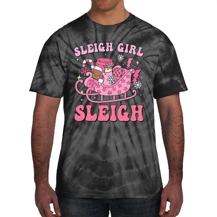 Groovy Pink Christmas Coffee Sleigh Girl Sleigh Xmas Holiday Tie-Dye T-Shirt