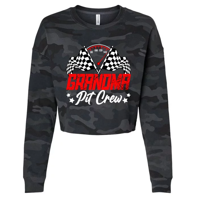 Grandma Pit Crew Birthday Party Race Car Lover Racing Family Cropped Pullover Crew