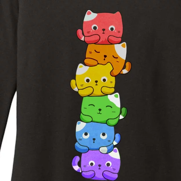 Gay Pride Cat Lgbt Kawaii Cats Pile Cute Anime Rainbow Lgbtq Gift Womens CVC Long Sleeve Shirt