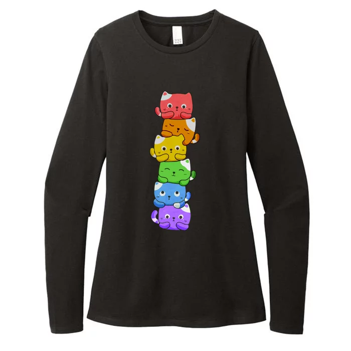 Gay Pride Cat Lgbt Kawaii Cats Pile Cute Anime Rainbow Lgbtq Gift Womens CVC Long Sleeve Shirt