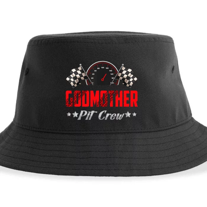 Godmother Pit Crew Birthday Racing Car Family Matching Race Sustainable Bucket Hat