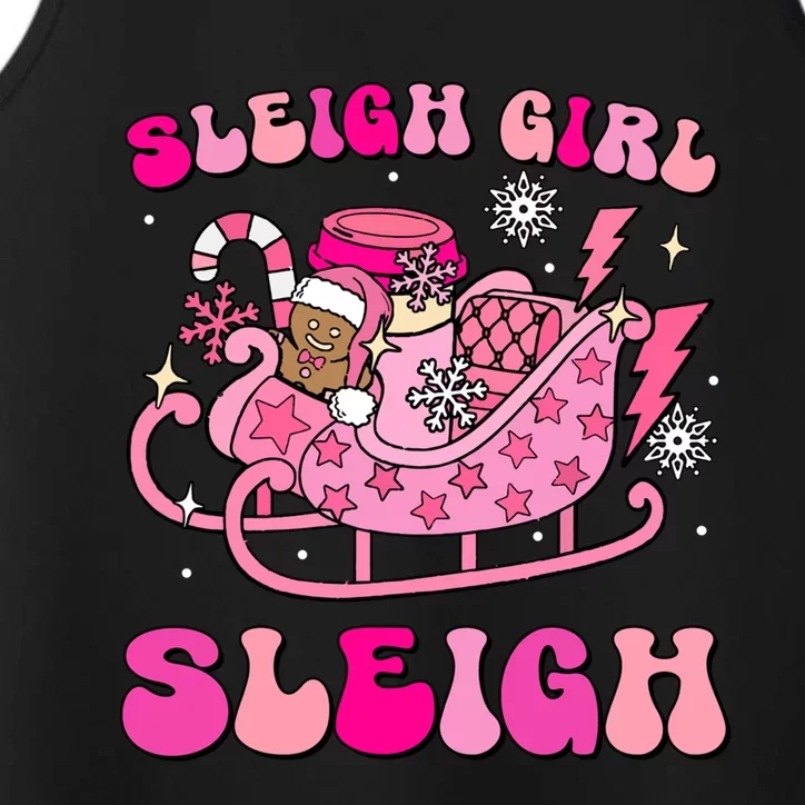 Groovy Pink Christmas Coffee Sleigh Sleigh Xmas Holiday Gift Performance Tank