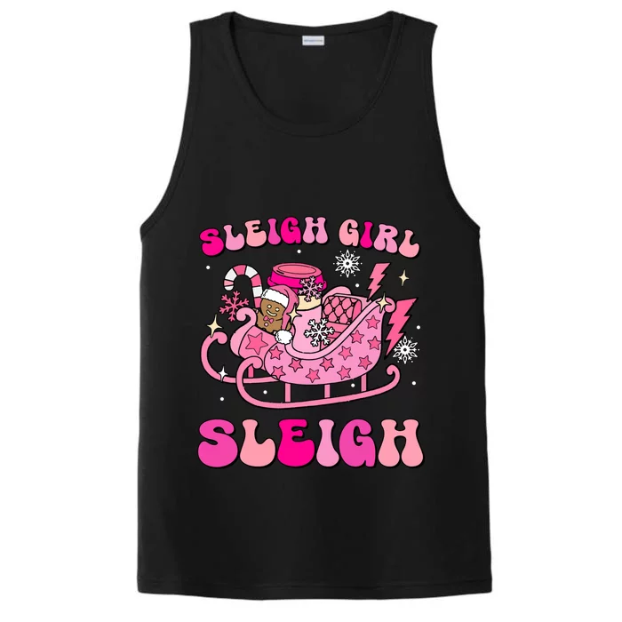 Groovy Pink Christmas Coffee Sleigh Sleigh Xmas Holiday Gift Performance Tank