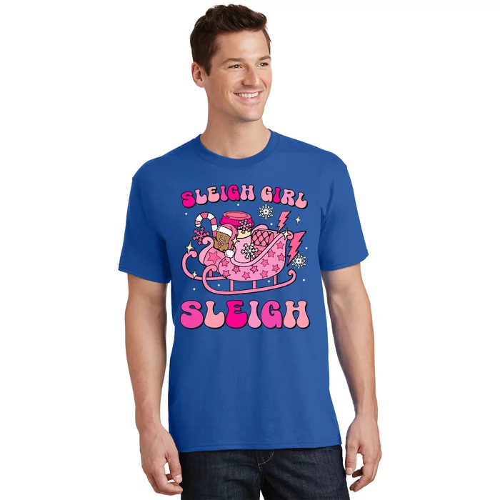 Groovy Pink Christmas Coffee Sleigh Sleigh Xmas Holiday Gift T-Shirt