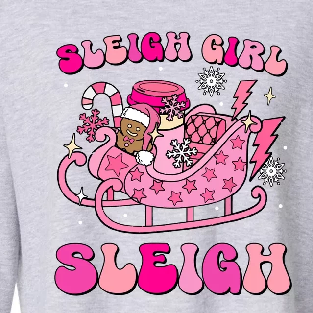 Groovy Pink Christmas Coffee Sleigh Sleigh Xmas Holiday Gift Cropped Pullover Crew