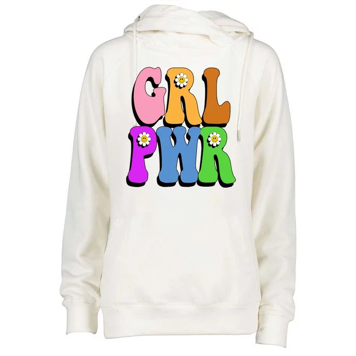 Girl Power Cute Sunflower Retro Colorful Womens Funnel Neck Pullover Hood