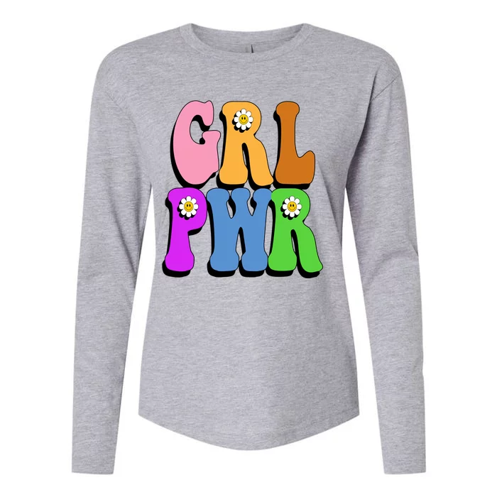 Girl Power Cute Sunflower Retro Colorful Womens Cotton Relaxed Long Sleeve T-Shirt